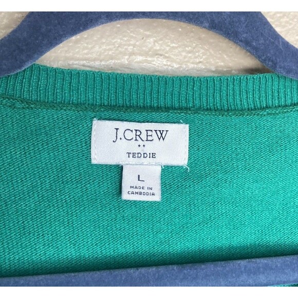 J.Crew Teddie Emerald Green Long Sleeve Merino Wool Cotton Blend Crewneck L - Picture 6 of 6